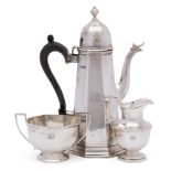 A George V silver three-piece coffee service, maker Thomas Bradbury & Sons Ltd, London,