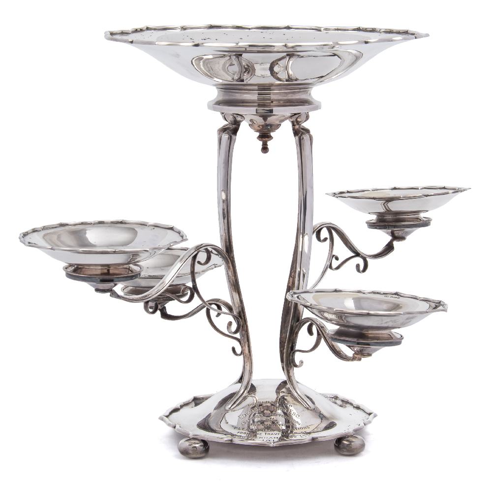 A George V silver table centrepiece, maker Henry Wigfull, Sheffield, 1911: inscribed,