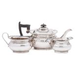 A George V three piece silver tea service, maker Viners Ltd, Sheffield,