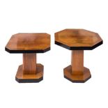 An Art Deco walnut veneer and ebonised octagonal occasional table:,