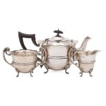 An Edward VII silver three-piece tea service, maker William Aitken, Birmingham,