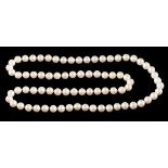 A cultured pearl single rope necklace: composed of seventy-eight cultured pearls,