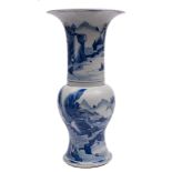 A Chinese blue and white yen yen vase: the neck and base painted with extensive mountainous lake