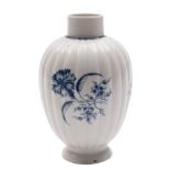 A First Period Worcester blue and white tea canister: painted in 'The Gillyflower' pattern,