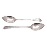 A pair of George III provincial silver Old English pattern table spoons, maker Richard Ferris,