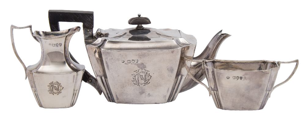 A Victorian silver three-piece bachelor's tea service, maker William Hutton & Sons Ltd, London,