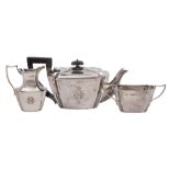 A Victorian silver three-piece bachelor's tea service, maker William Hutton & Sons Ltd, London,