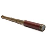 A mahogany and brass three draw telescope by Dollond, London:, signed as per title,