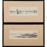 * Rowland Langmaid [1897-1956]- Plymouth Harbour; Plymouth How,:- two etchings,