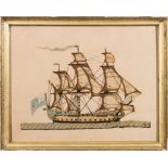 A silkwork picture of a late 18th century period ship of the line:,