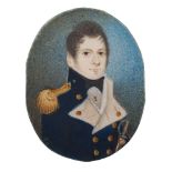 English School Circa 1800- A miniature portrait of a young officer,:- bust-length,