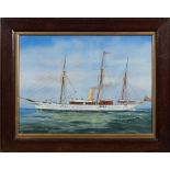 British School 19/20th Century- Three masted cruiser,:- watercolour and bodycolour 33 x 44cm.