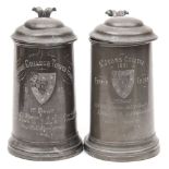 Of Rowing Interest- two Victorian pewter lidded trophy tankards for St John's College:,