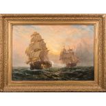 Claude T Stanfield Moore [1853-1901]- A naval engagement,:- three-masted galleon attacking,