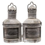 A pair of Seagull galvanised ship's lamps:, Port No 1839 and Starboard No 2008,