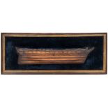A 19th century wooden half-block model of a frigate:, with carved bow and stern galley,
