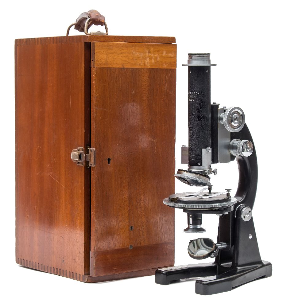 A monocular microscope by J Swift & Son, London Number 19936:, black crackle finish,