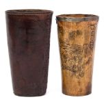 An early 19th century scrimshaw decorated horn cup:,