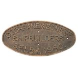 An oval bronze shipbuilder's plate, Cochrane & Sons Ltd, Selby , 1950:, 44.6cm wide.