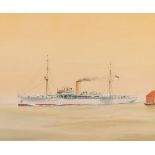 * Eric Tufnell [1888-1978]- H.M.I.S Cornwallis in foreign waters,:- watercolour, 36 x 43cm.