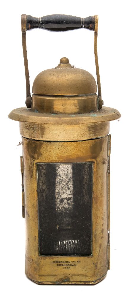 A WWII period brass binnacle lantern by G Bocock & Co Ltd, Birmingham: signed as per title,