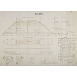 A scale plan for a 'covered polar sledge design' by F E Davies dated '6th April 1920': on cartridge