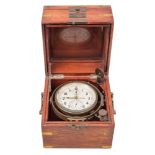 A Russian two day marine chronometer:, the silvered dial with arabic numerals,