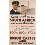 A Union-Castle Lines 'Come with us to South Africa and escape the winter!' advertising poster:,