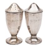A pair of silver urn shaped cruets from RMS Queen Mary , by Joseph Gloster Ltd, Birmingham 1935:,