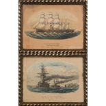 A pair of late 19th century polychrome mezzotints of HMS Agincourt:, published by H M Currie,
