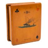 A WWI POW treen playing card box:,
