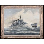 * John S Smith [20/21st Century]- HMS Repulse, under full-steam in choppy seas,:- signed,