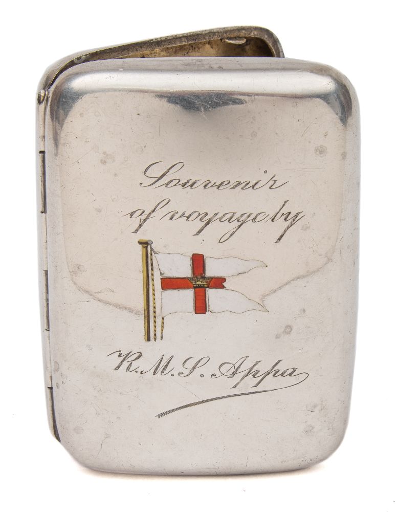 A George V silver and enamel cigarette case,maker Walker & Hall, Sheffield 1915:,