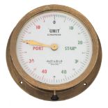 A circular brass bulkhead 'Unit' clinometer by Lilley & Gillie:, signed to dial as per title,