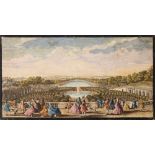 VUE DU OPTIQUE : Versailles - Three hand coloured copper engravings, 420 x 230 mm, J.