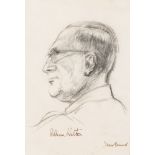 PANNETT, Juliet ( 1911-2005 ) English portrait artist : ' William Walton,' signed charcoal sketch,