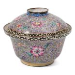 A Chinese Canton enamelled bowl and cover,19th century, of tapering circular form with rounded rim,