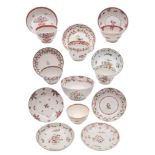 A group of New Hall famille rose hardpaste porcelain: painted in Chinese export style with floral