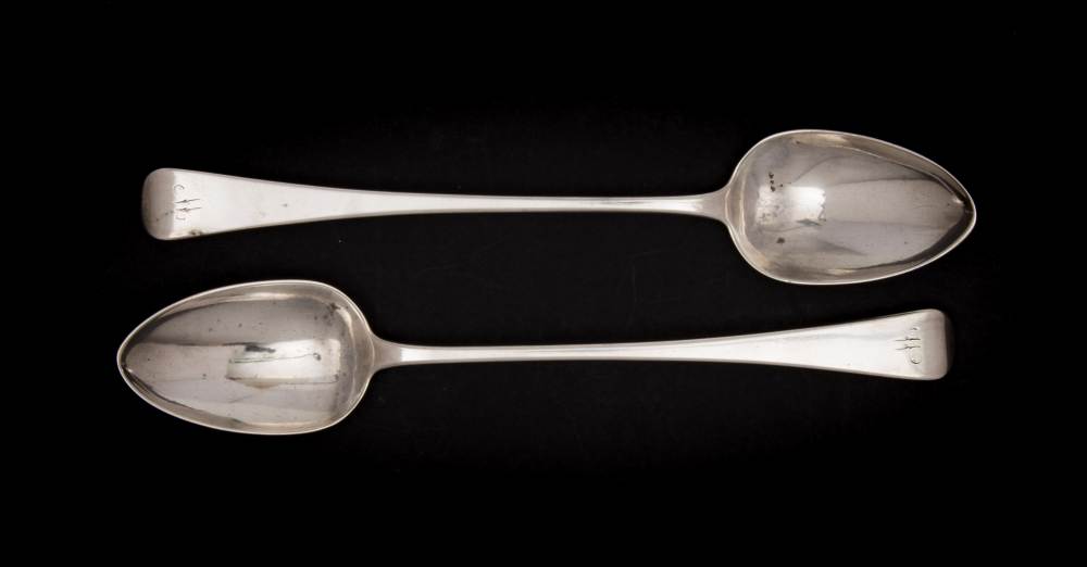 A pair of George III Old English pattern silver basting spoons, maker Richard Crossley, London, - Image 2 of 2