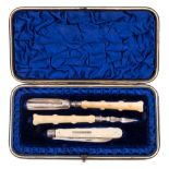 A Victorian ivory and silver mounted fruit and cheese set, maker Hilliard & Thomason, Birmingham,