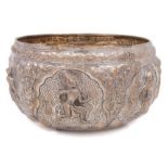 A Burmese silver bowl: of circular outline,