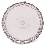 A Victorian silver presentation salver, maker Hawksworth, Eyre & Co Ltd, London, 1897: inscribed,