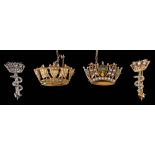 A 9ct gold enamelled and seed pearl Royal Navy coronet brooch: approximately 24mm total length (one