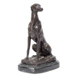 A 20th century bronze model of a greyhound: signed to the oval naturalistic base Barrie,