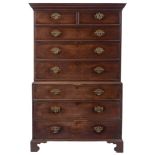 A George III mahogany tallboy:, the upper part with a moulded cornice,