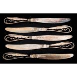 Five George Jensen silver Blossom pattern fruit knives, bears import marks for London,