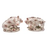 A pair of Torquay porcelain models of Florentine Boars in mid 18th century Derby style: one in