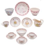 A group of New Hall porcelain tea and coffee wares: comprising three teabowls and saucers and a