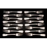 A collection of sixteen silver Fiddle pattern table forks,