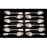A collection of twelve silver Fiddle pattern dessert spoons,